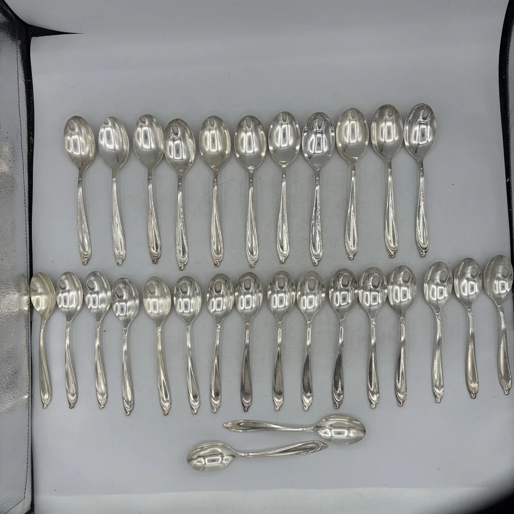 International Deep Silver Inlaid Spoons 2 Size Happy Anniversary Lot of 29‎